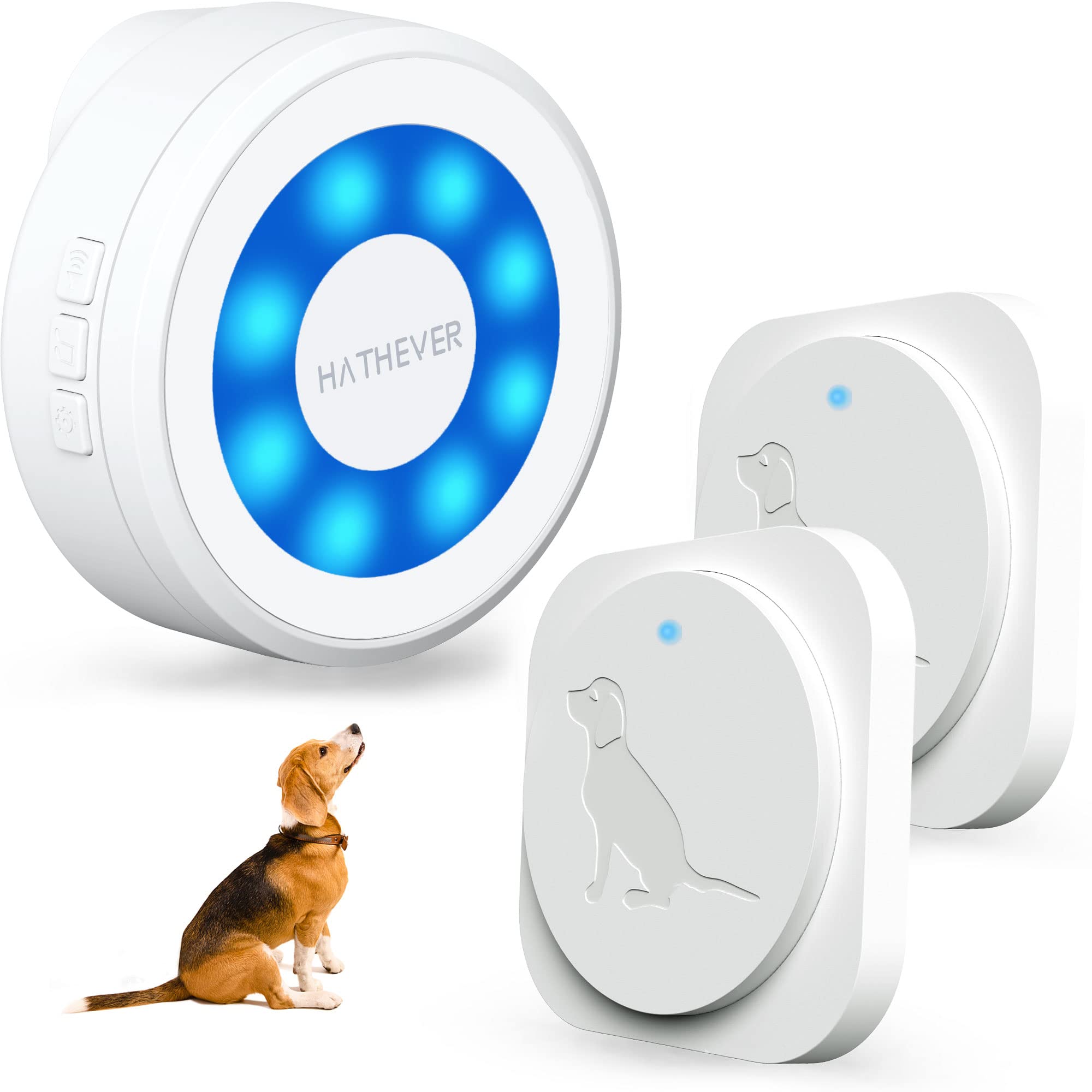 Hathever dog bell door button close-up highlights easy signaling for pets.