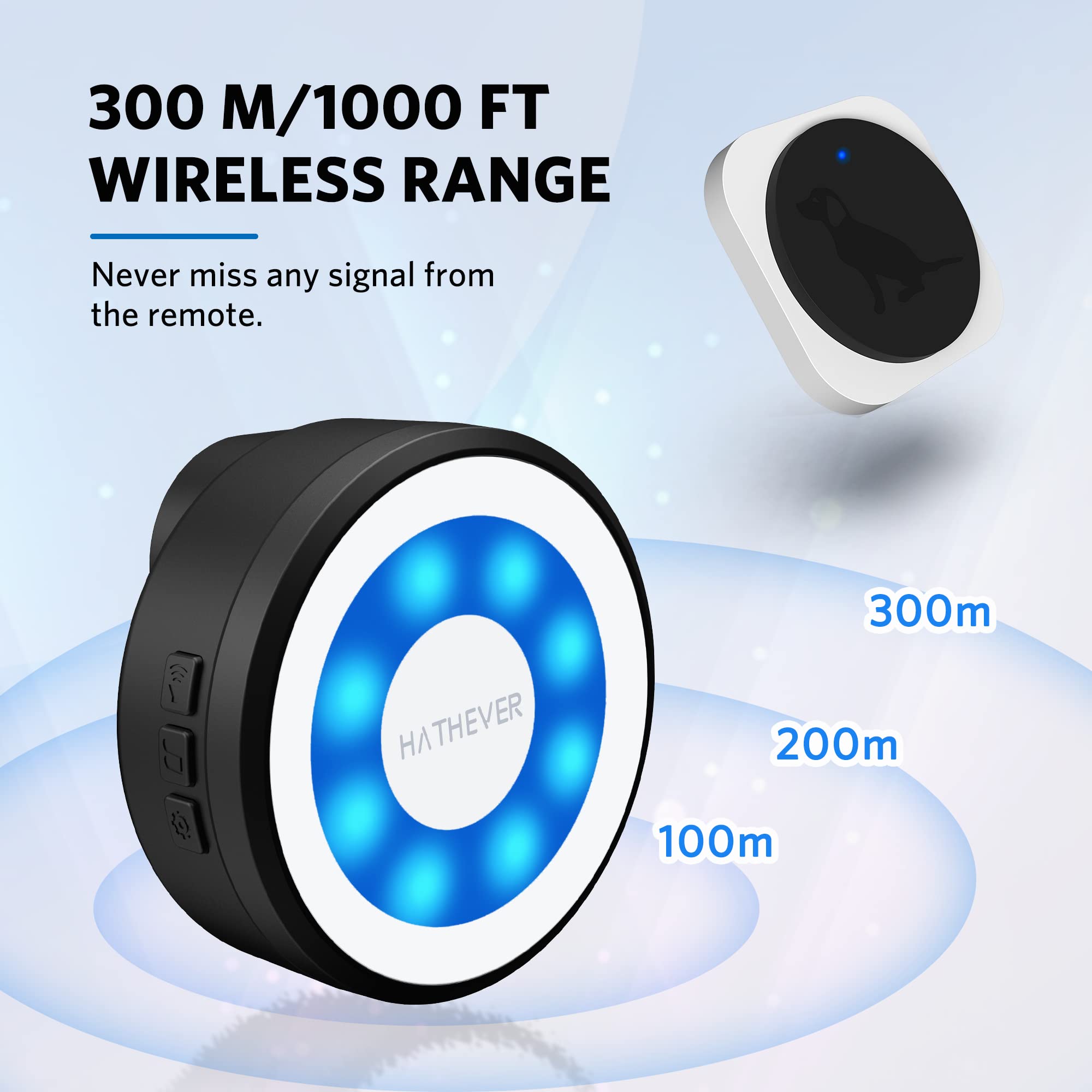 Hathever Dog Bell wireless range up to 1000 ft; signals reach far.