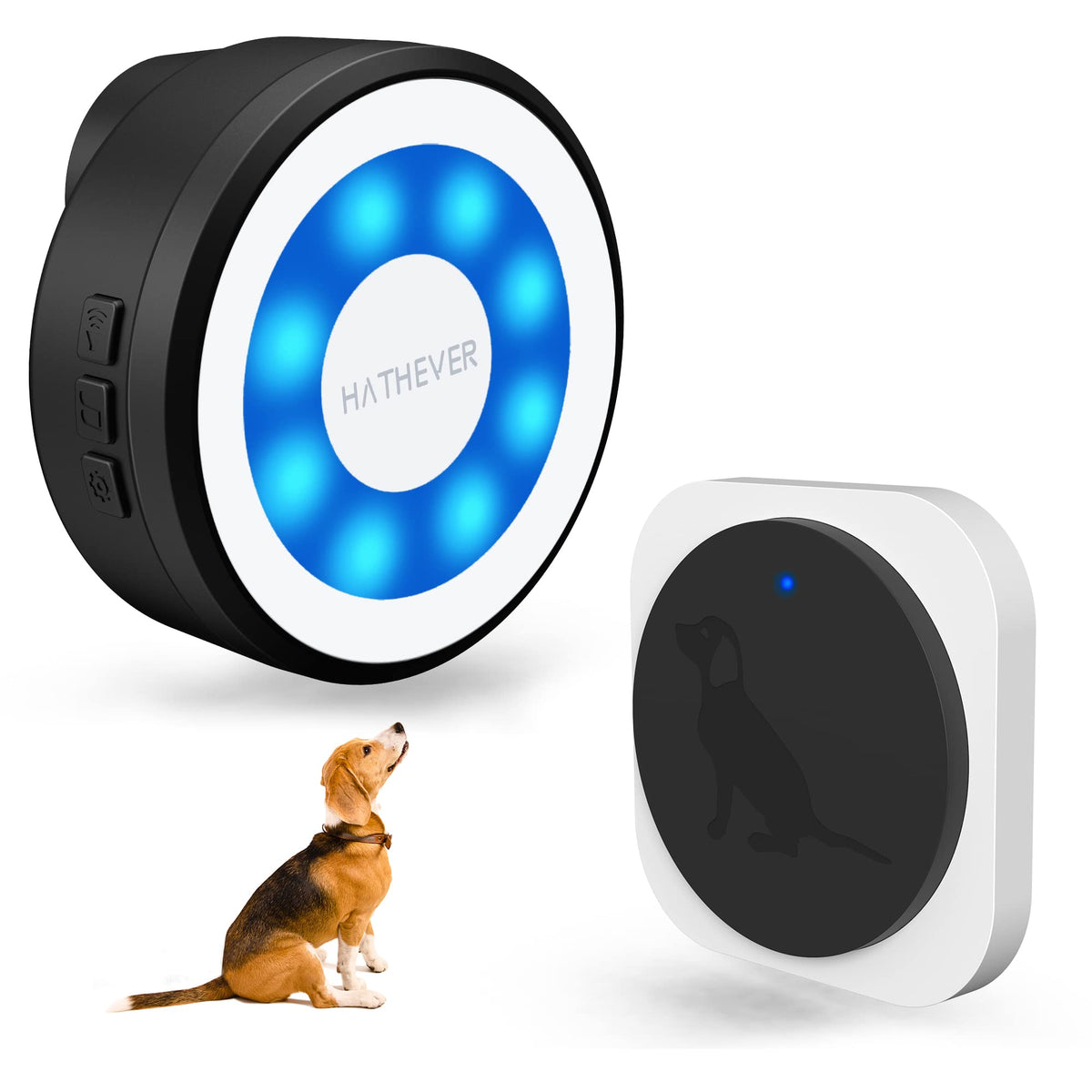 Hathever dog door bell touch-button closeup for easy potty signaling during training