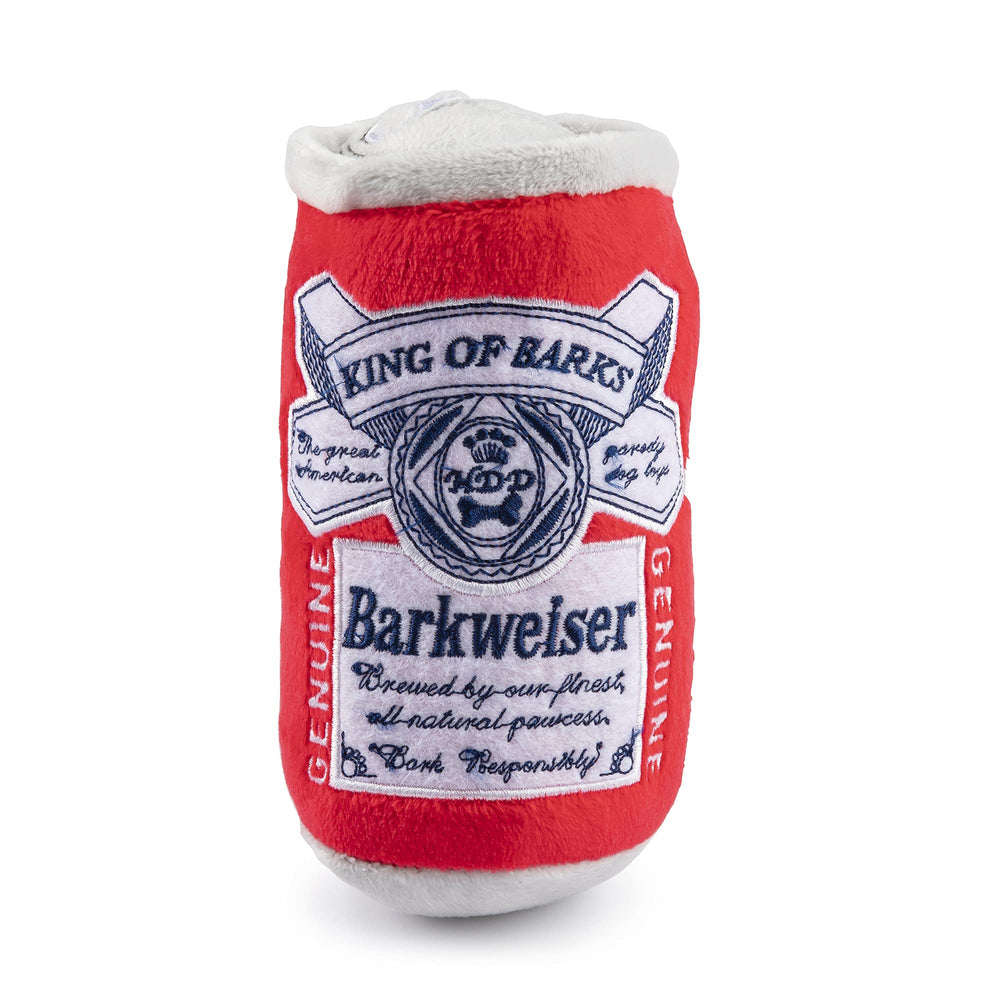 Haute Diggity Dog Barkweiser Beer Can toy front view for playful fetch sessions