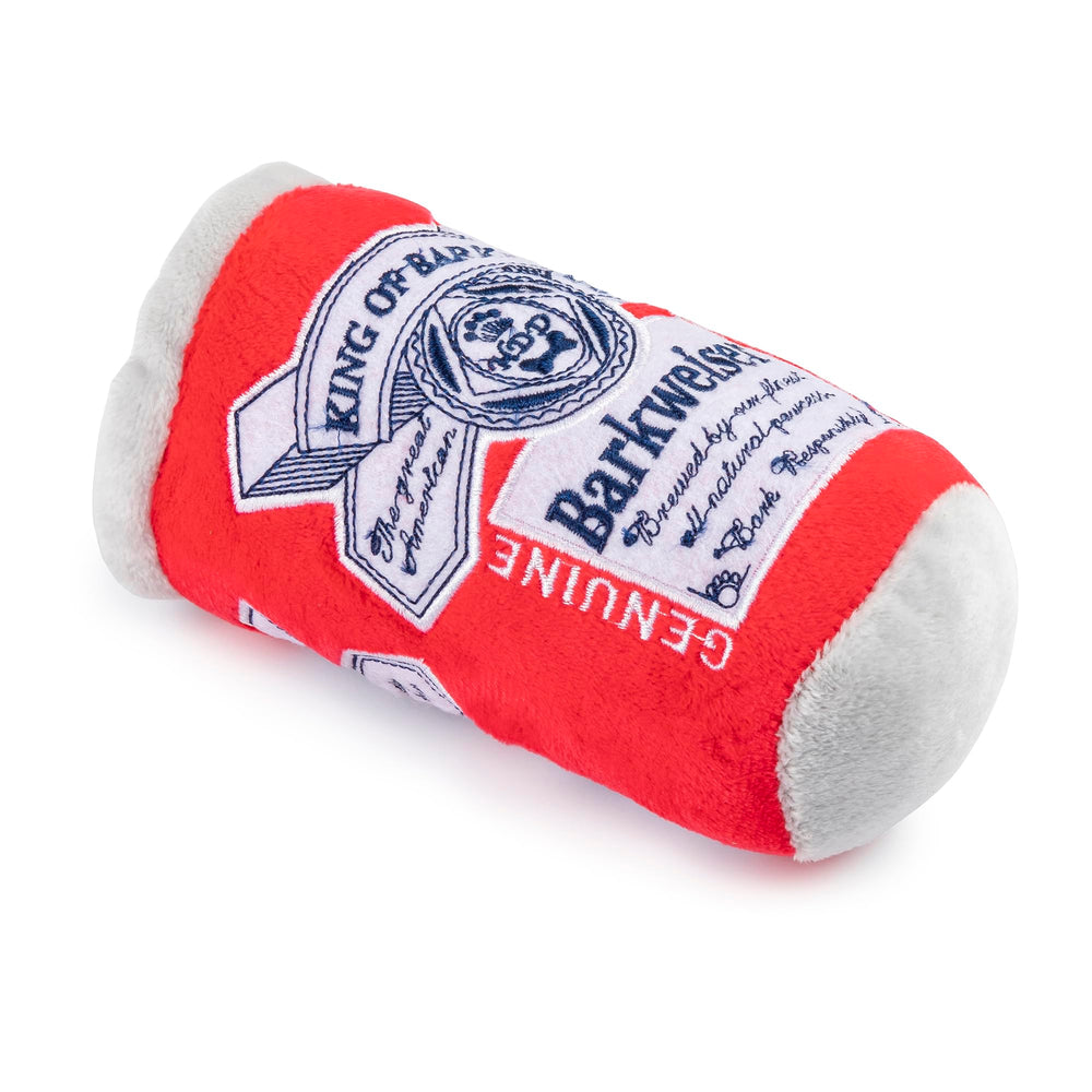 Haute Diggity Dog Barkweiser Beer Can toy in action with multiple breeds