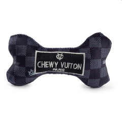 Haute Diggity Dog Black Checker Chewy Vuiton bone front view for playful fetch