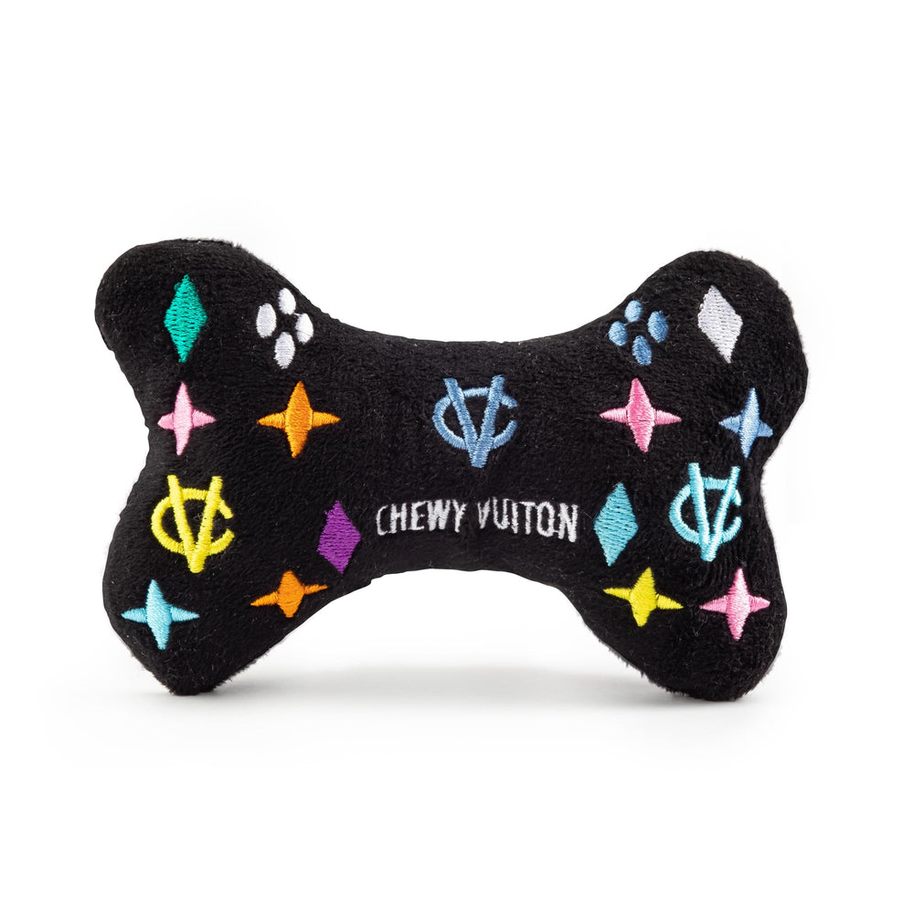 Haute Diggity Dog monogram bone plush close-up highlighting soft fabric and durable squeaker.