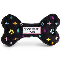 Haute Diggity Dog Black Monogram Chewy Vuiton Bone toy for fun fetch.