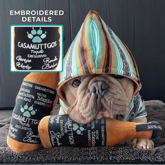 Haute Diggity Casamuttgos Tequila embroidered details add stylish charm to a durable plush toy.
