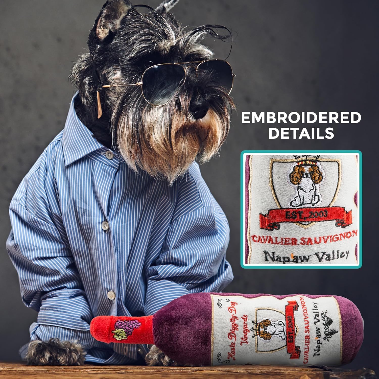 Haute Diggity Dog Cavalier Sauvignon embroidered details add stylish charm to playtime
