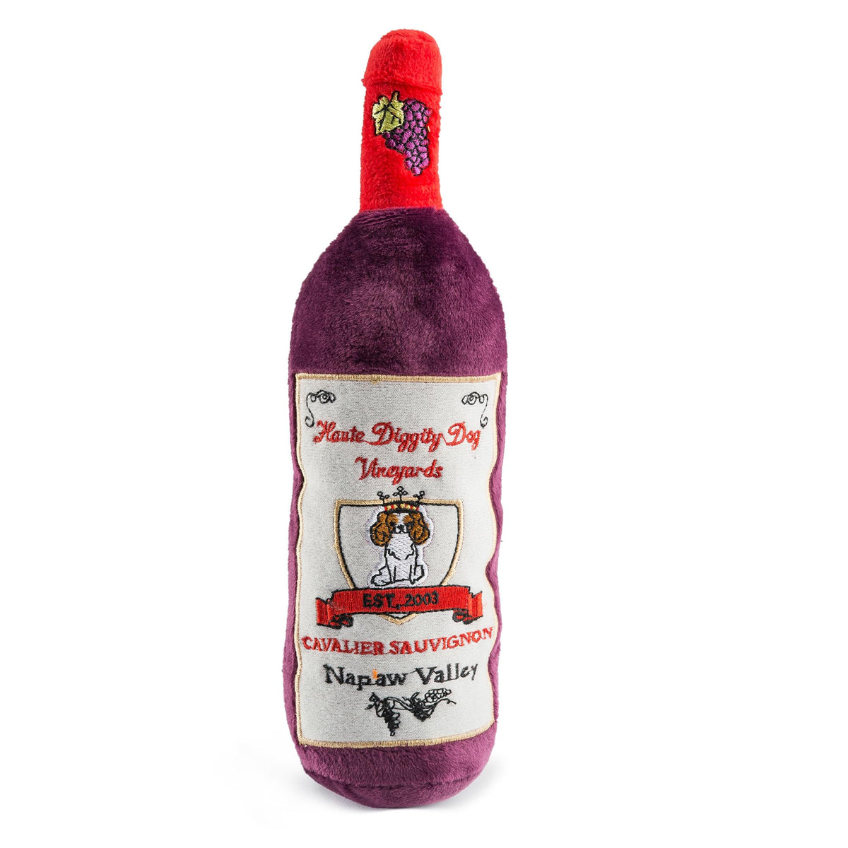 Haute Diggity Dog Cavalier Sauvignon wine-bottle toy with squeaker for interactive fetch