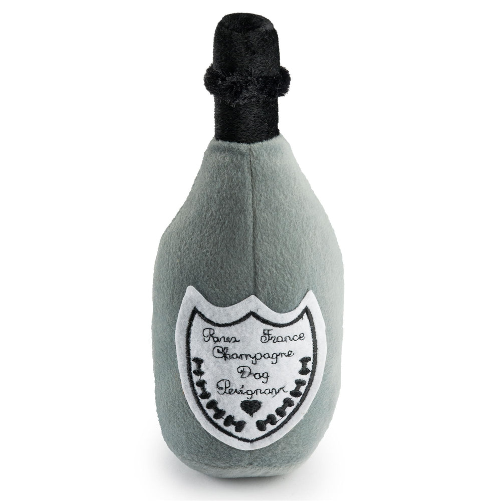 Haute Diggity Dog Champagne Perignonn plush toy front view engaging squeaker for interactive play.
