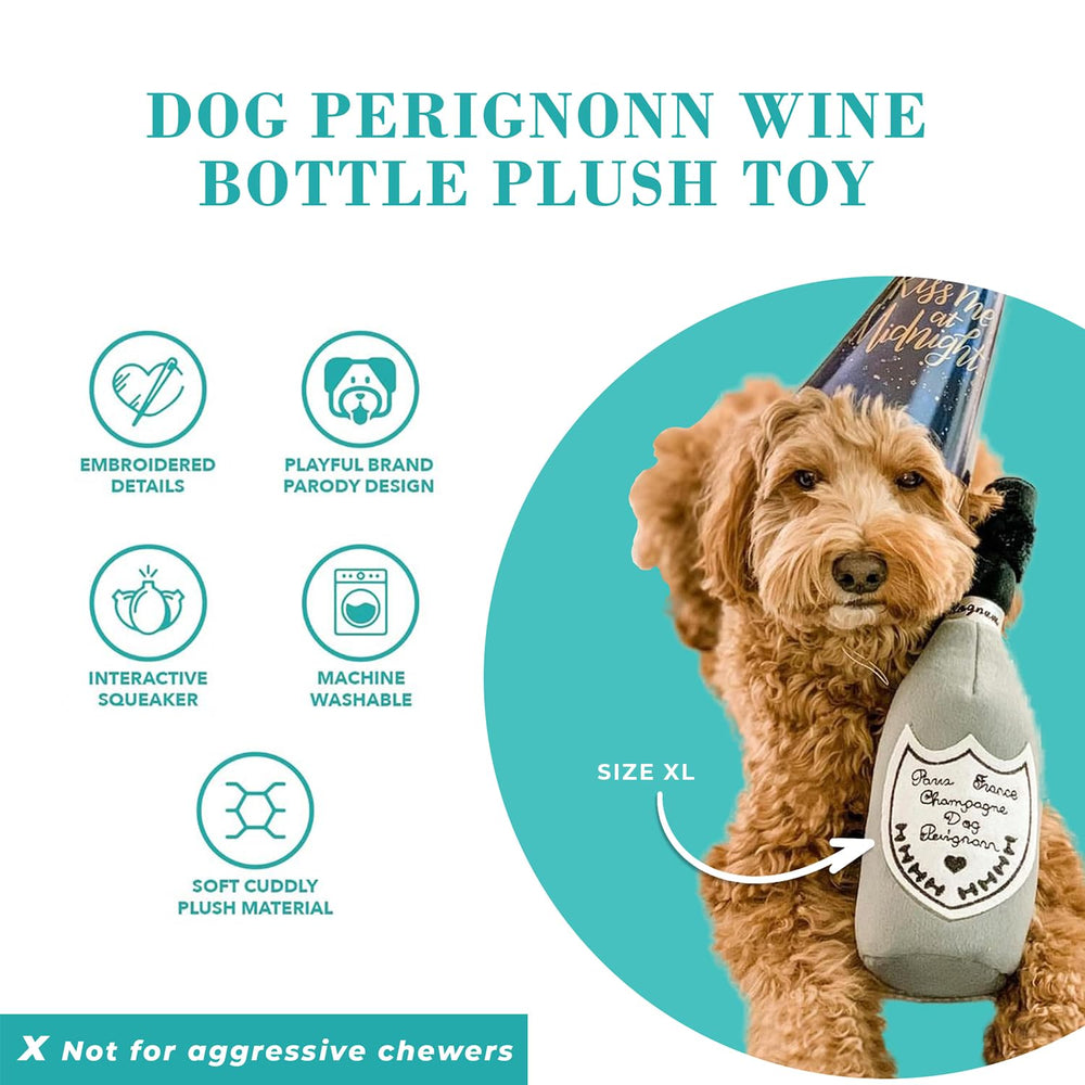 Haute Diggity Dog Champagne Perignonn squeaker engages dogs in fetch and independent play.