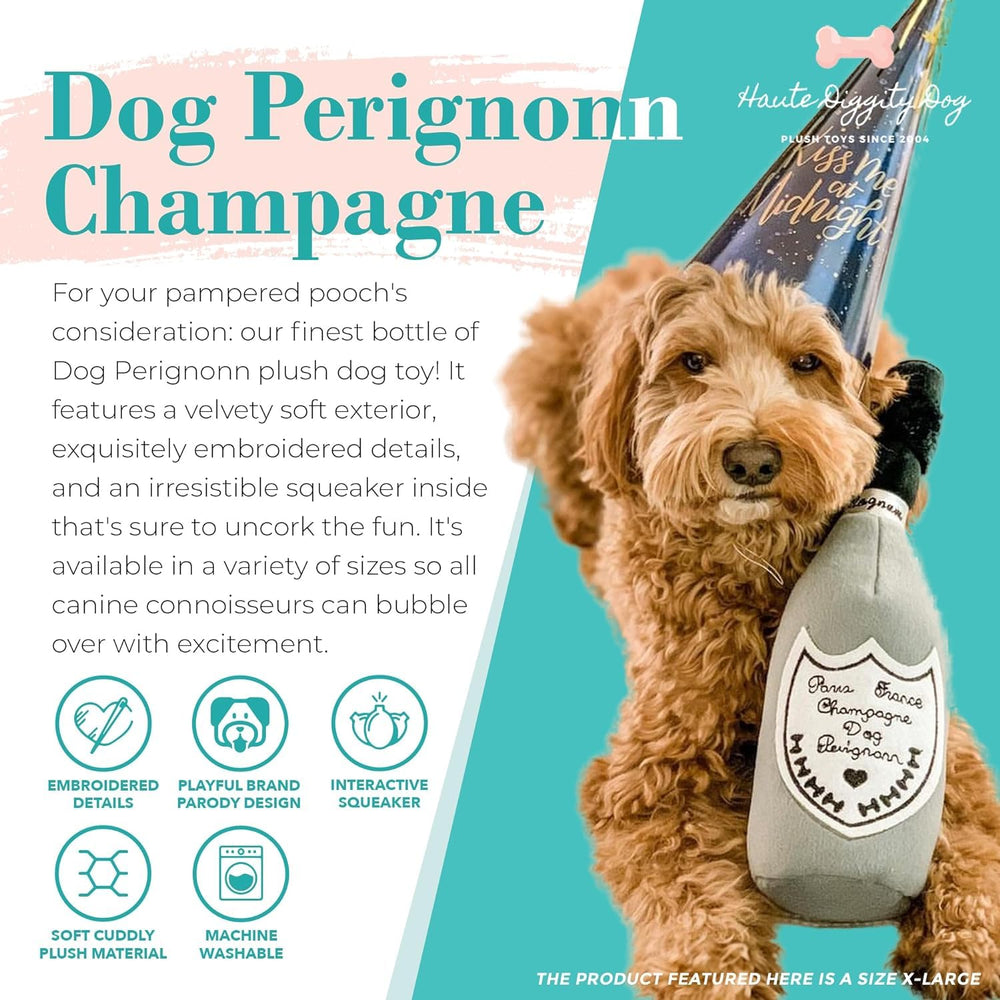 Haute Diggity Dog Champagne Perignonn display with designer parody toys for gifting.