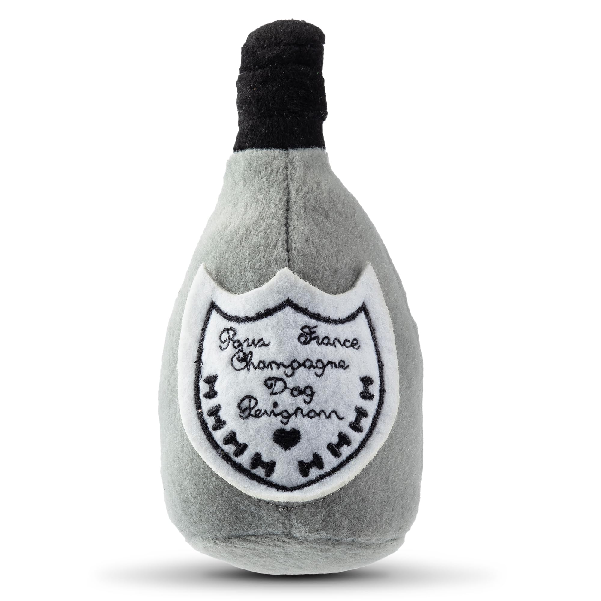 Haute Diggity Dog Champagne Perignonn plush toy in action during dog play.