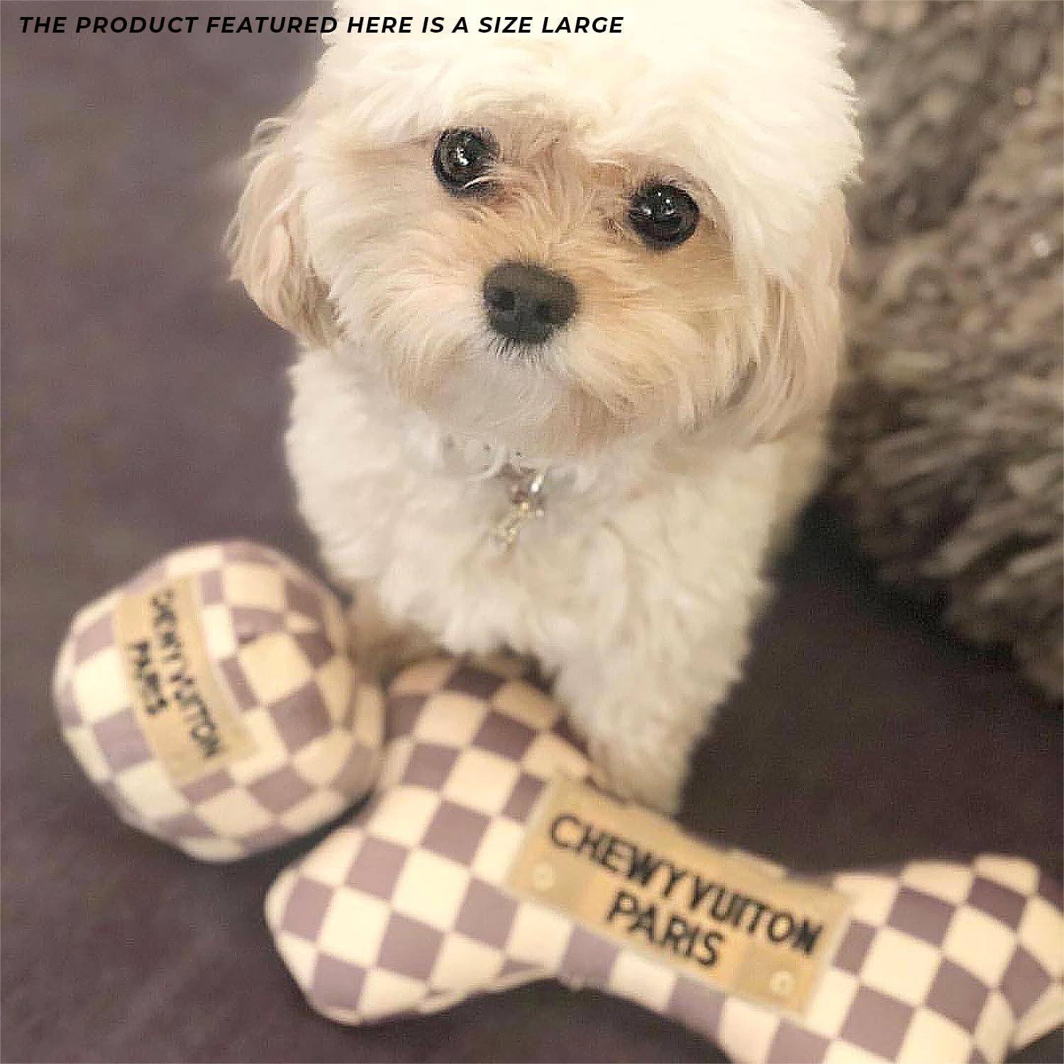 Haute Diggity Dog Checker Chewy Vuiton Ball machine-washable for easy cleanup