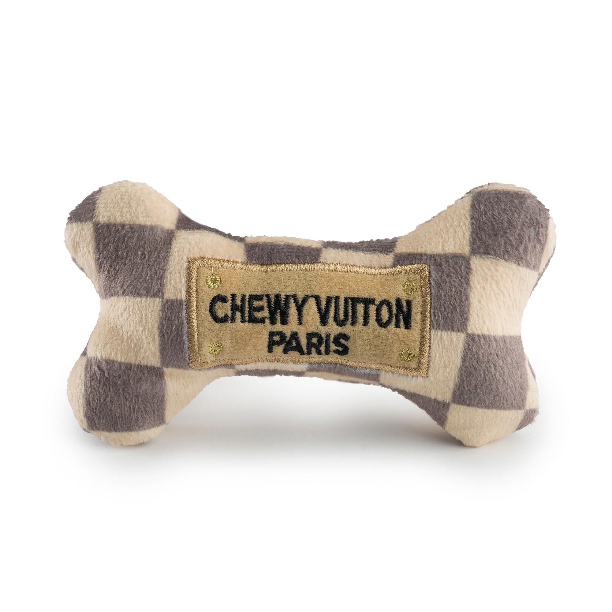 Haute Diggity Dog Checker Chewy Vuiton Bone front view for stylish paw-friendly play.