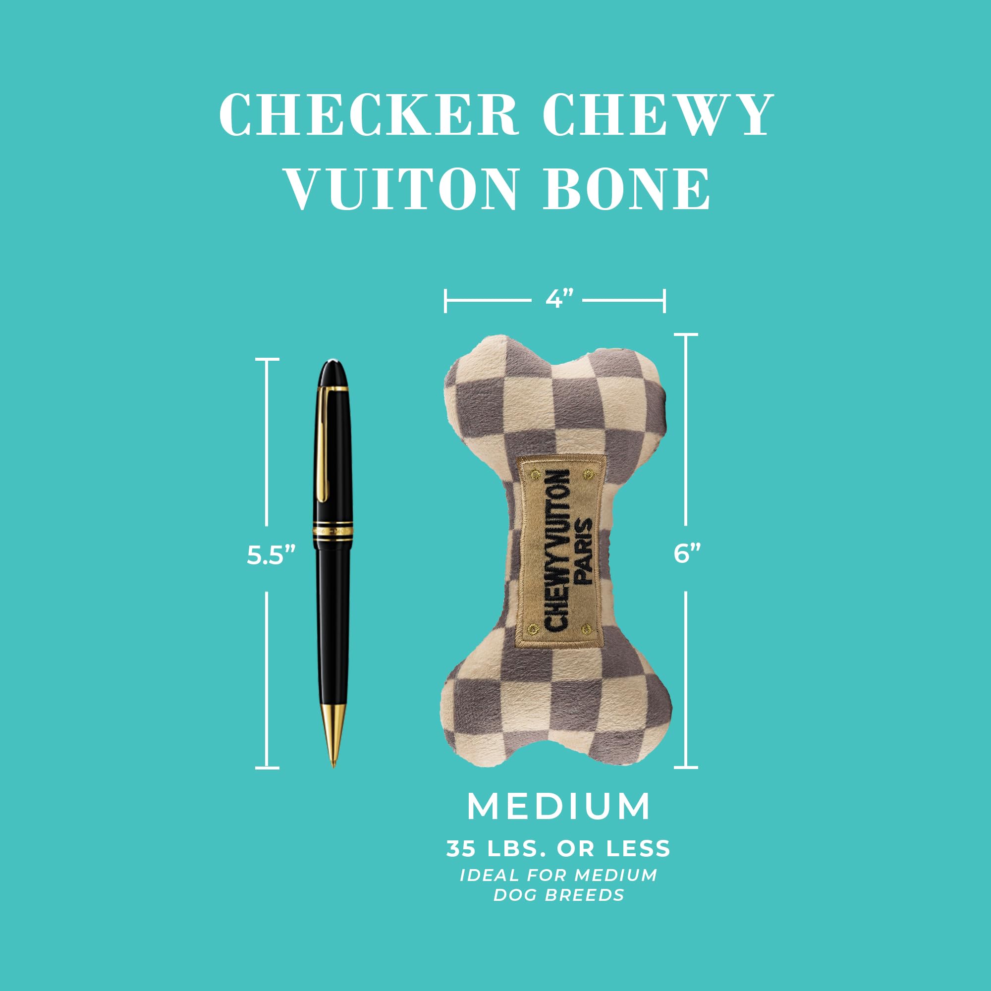 Haute Diggity Dog Checker Chewy Vuiton bone plush toy ideal for tugging and interactive games.