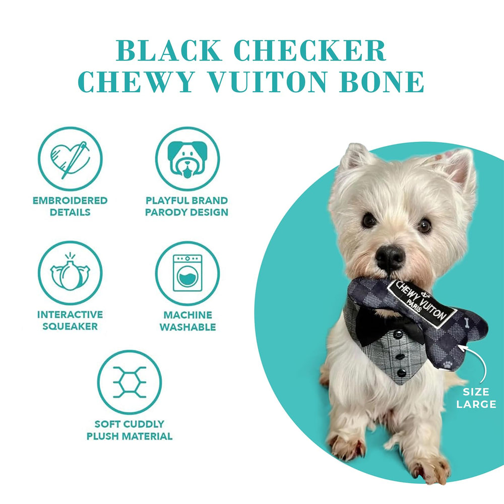 Haute Diggity Dog Checker Chewy Vuiton Bone soft plush material for cozy cuddles.