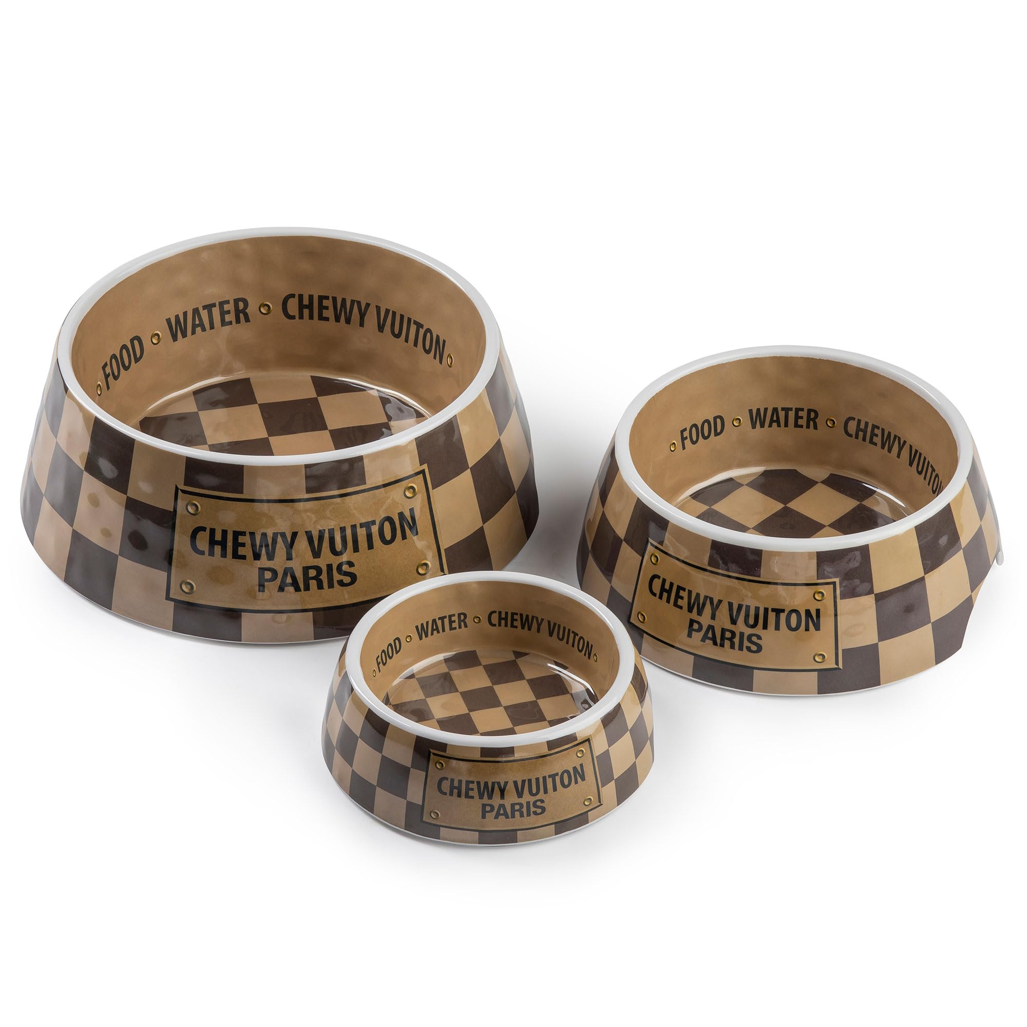 Haute Diggity Dog Checker Chewy Vuiton chic dinnerware complements home decor