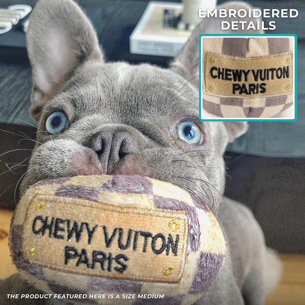 Haute Diggity Dog Checker Chewy Vuiton durable toy for fetch, tug-of-war, and cozy downtime.