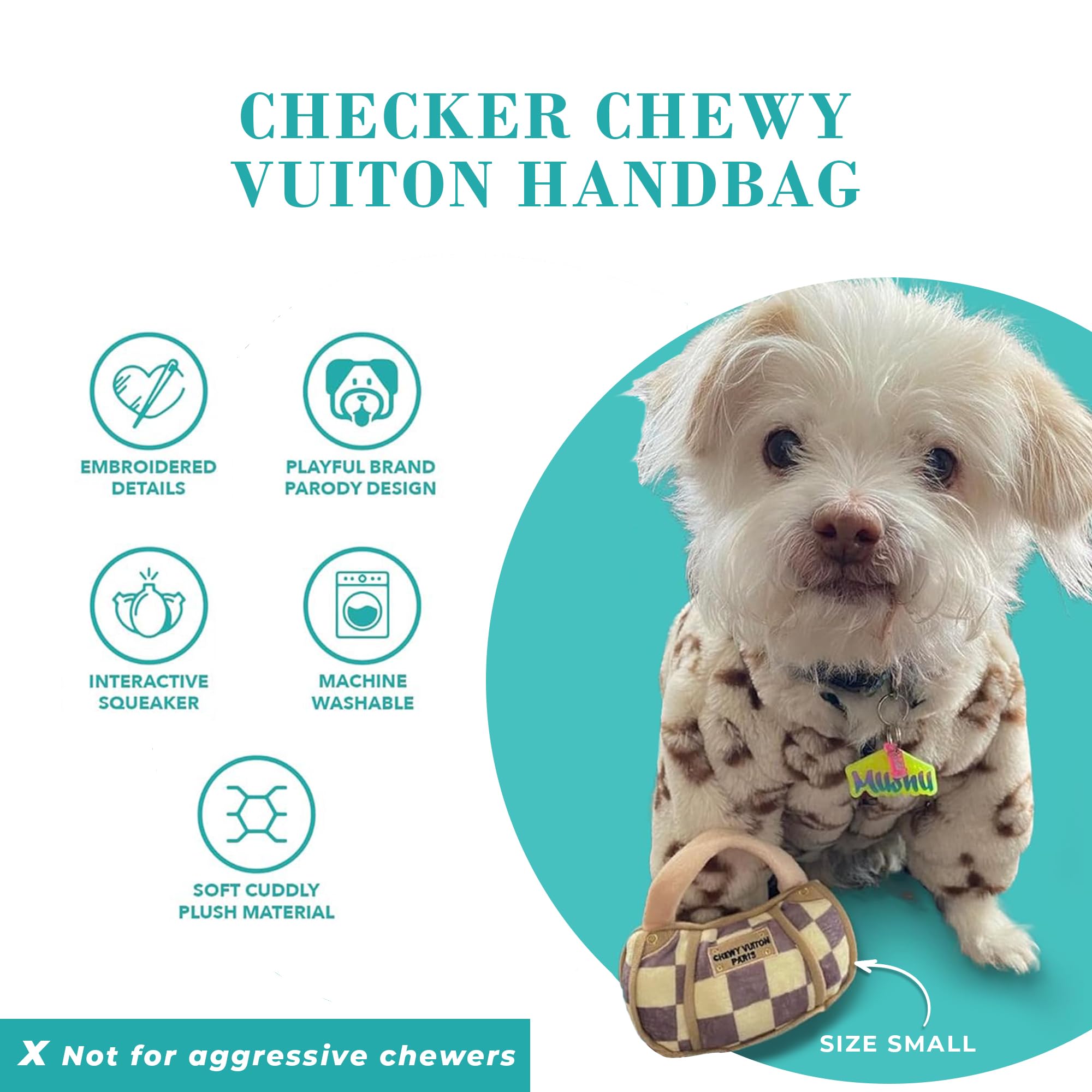 Haute Diggity Dog Checker Chewy Vuiton Handbag embroidery detail adds luxe charm