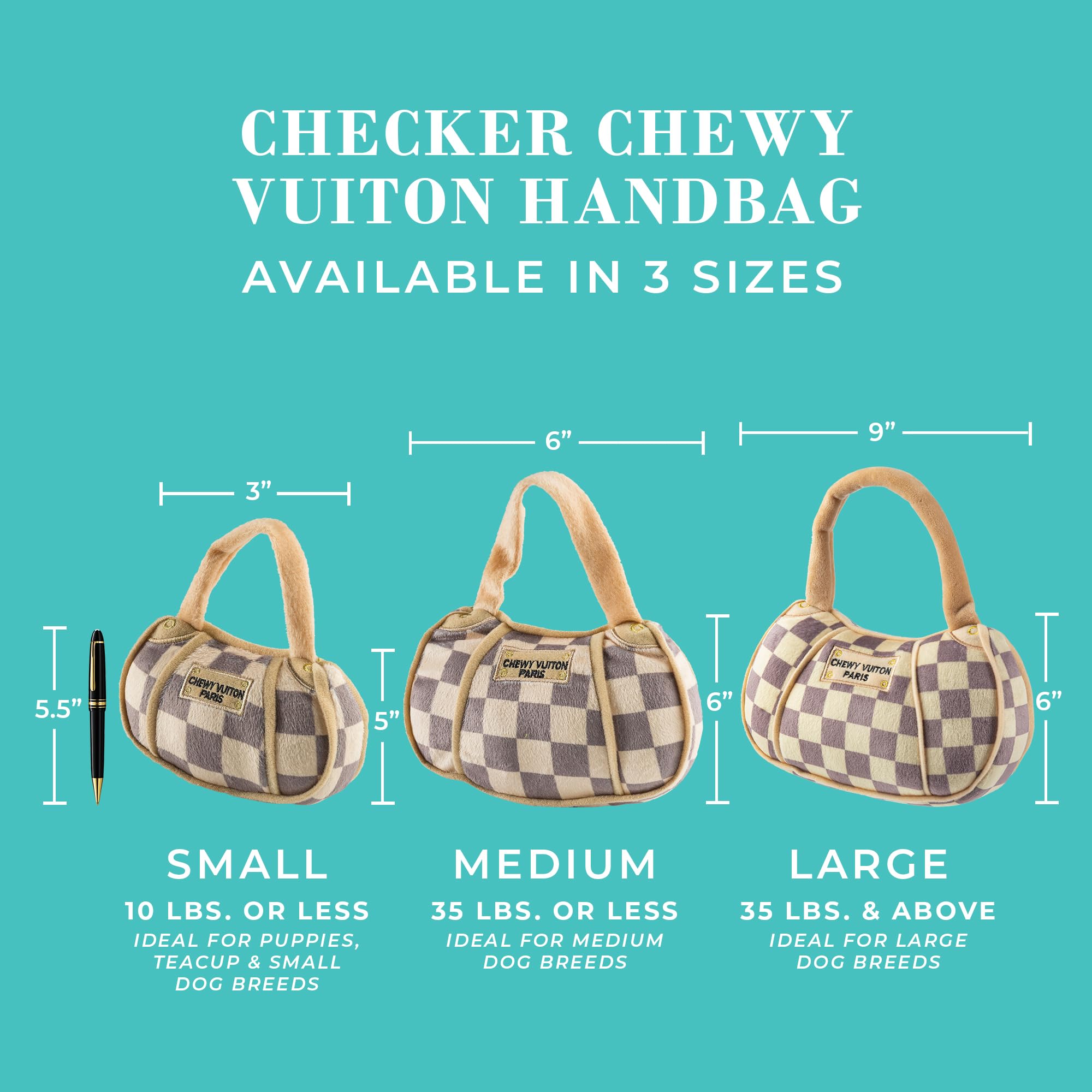 Haute Diggity Dog Checker Chewy Vuiton Handbag inner squeaker for extended interactive play