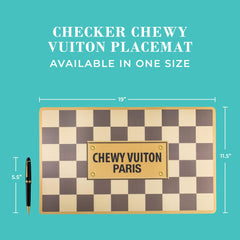 Haute Diggity Dog Checker Chewy Vuiton placemat: wipe-clean surface for quick mealtime resets.