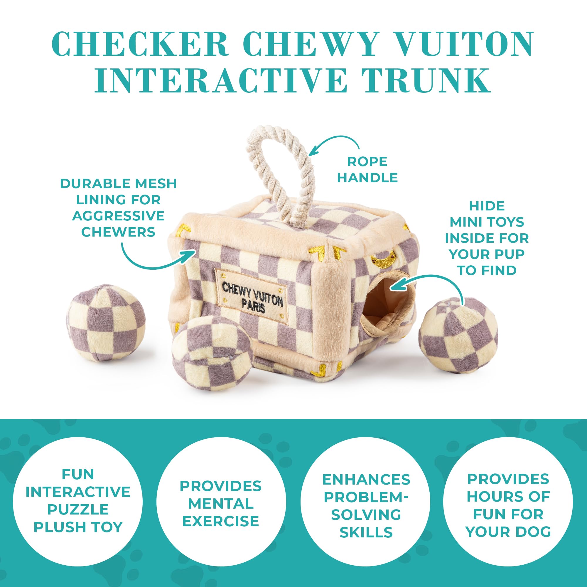 Machine-washable Haute Diggity Dog trunk toy for easy cleanup.