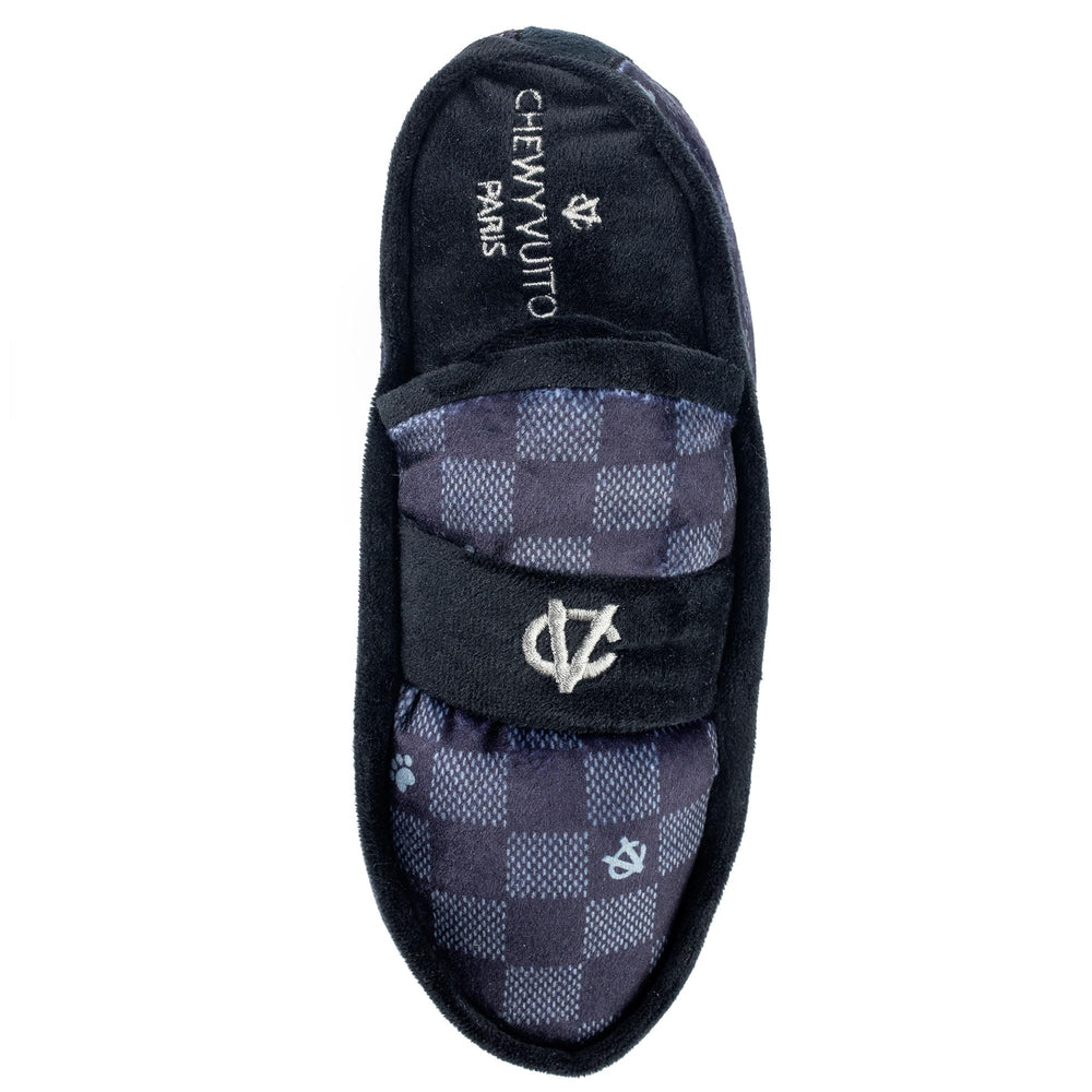 Haute Diggity Dog checker-pattern toy close-up, embroidered details enhance visual appeal during tug and cuddle.