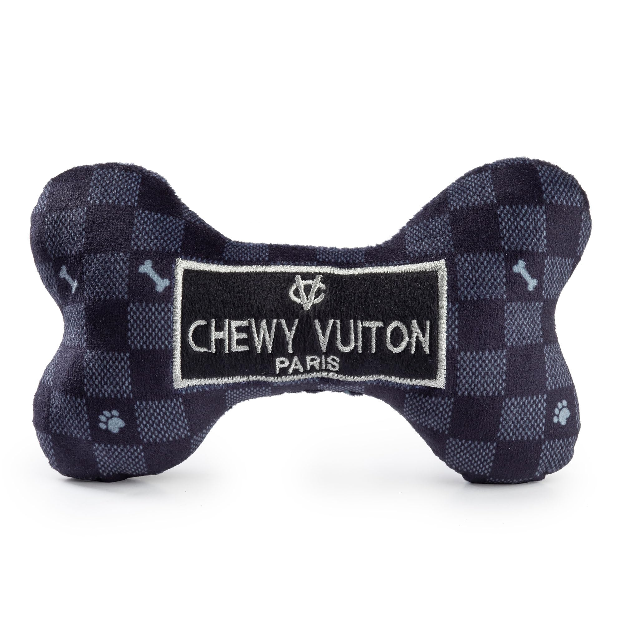 Haute Diggity Dog Chewy Vuiton Bone in black checker for fun fetch sessions.