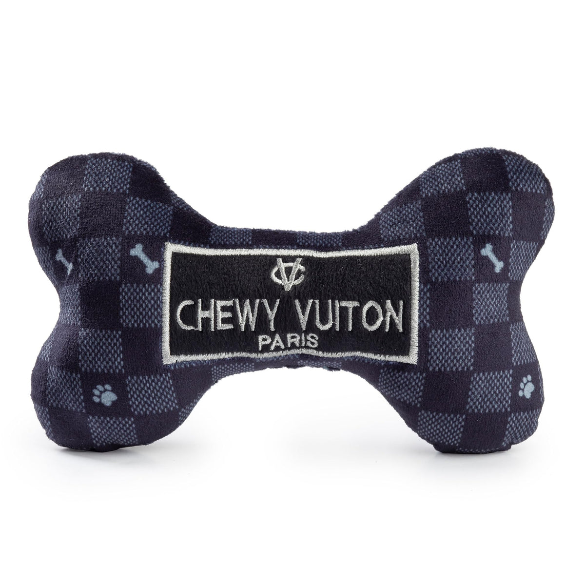 Haute Diggity Dog Chewy Vuiton Bone in black checker for fun fetch sessions.