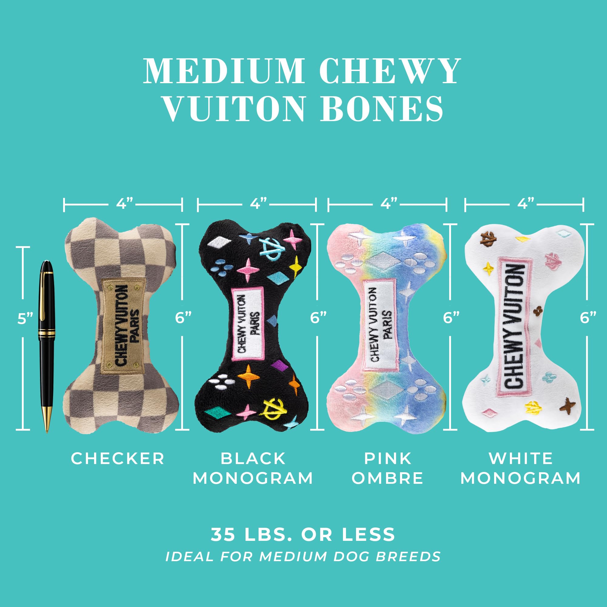 Haute Diggity Dog Chewy Vuiton bones white monogram for interactive squeaker play