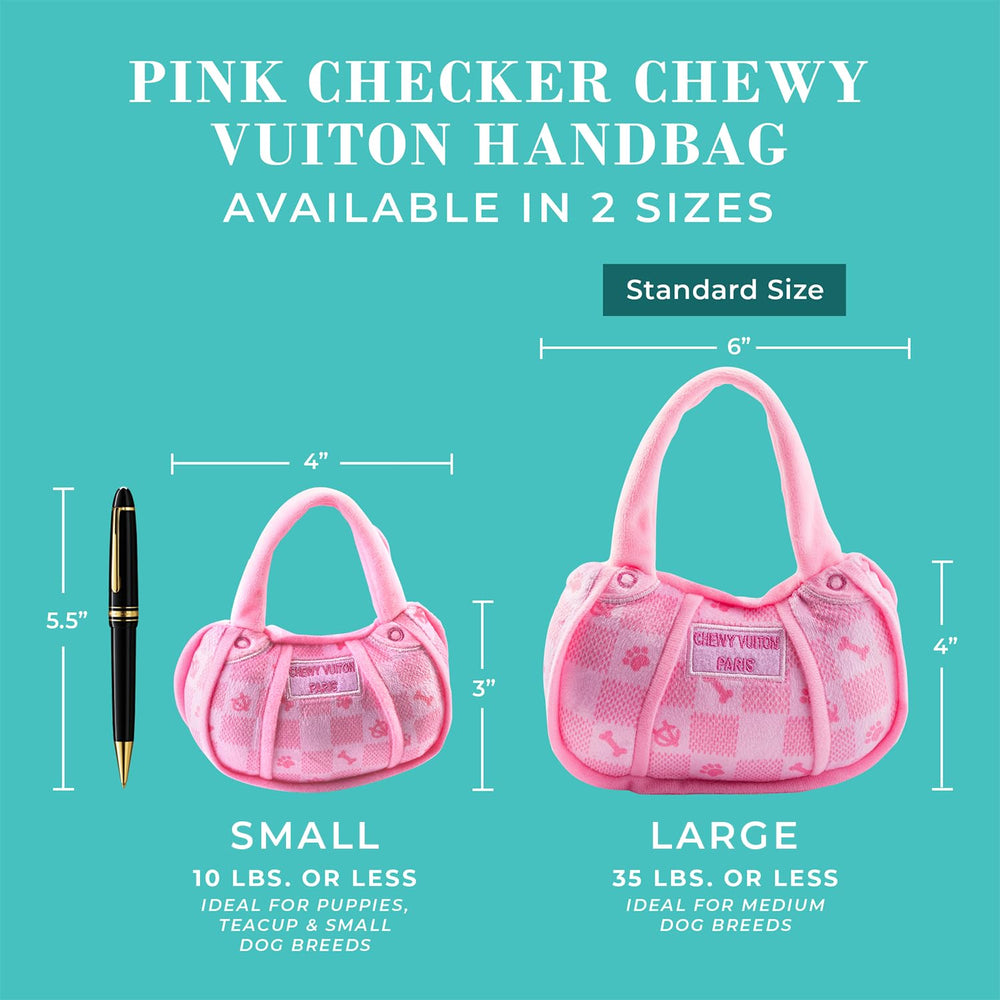 Haute Diggity Dog Pink Checker Chewy Vuiton Handbag embroidery details add playful elegance.