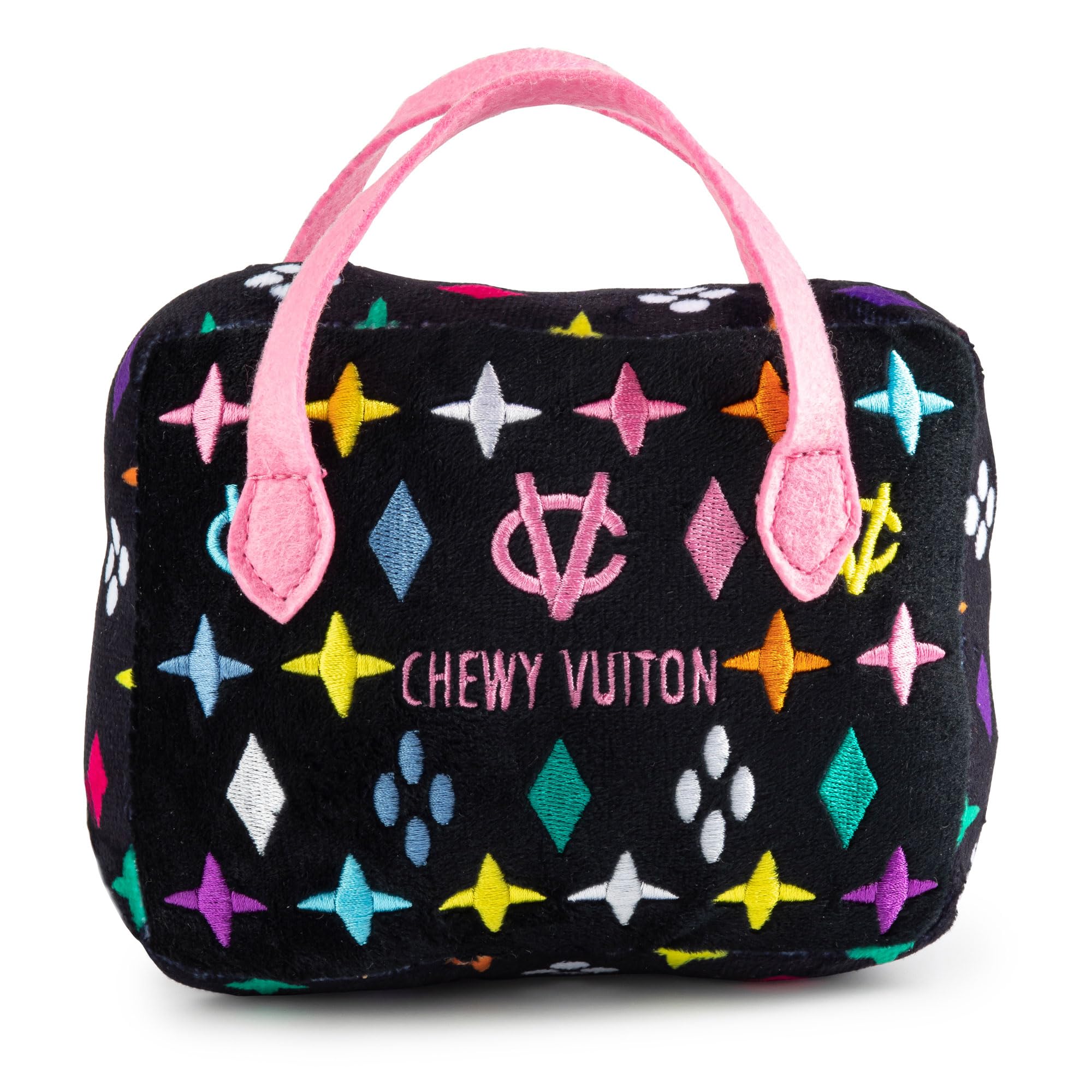 Haute Diggity Dog Chewy Vuiton handbag side profile showing chic embroidery and playful style