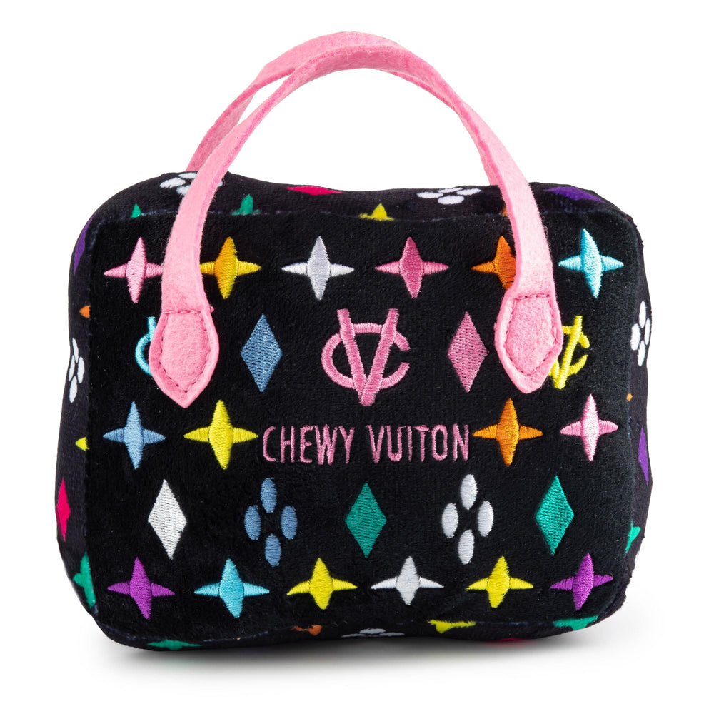 Haute Diggity Dog Chewy Vuiton handbag side profile showing chic embroidery and playful style