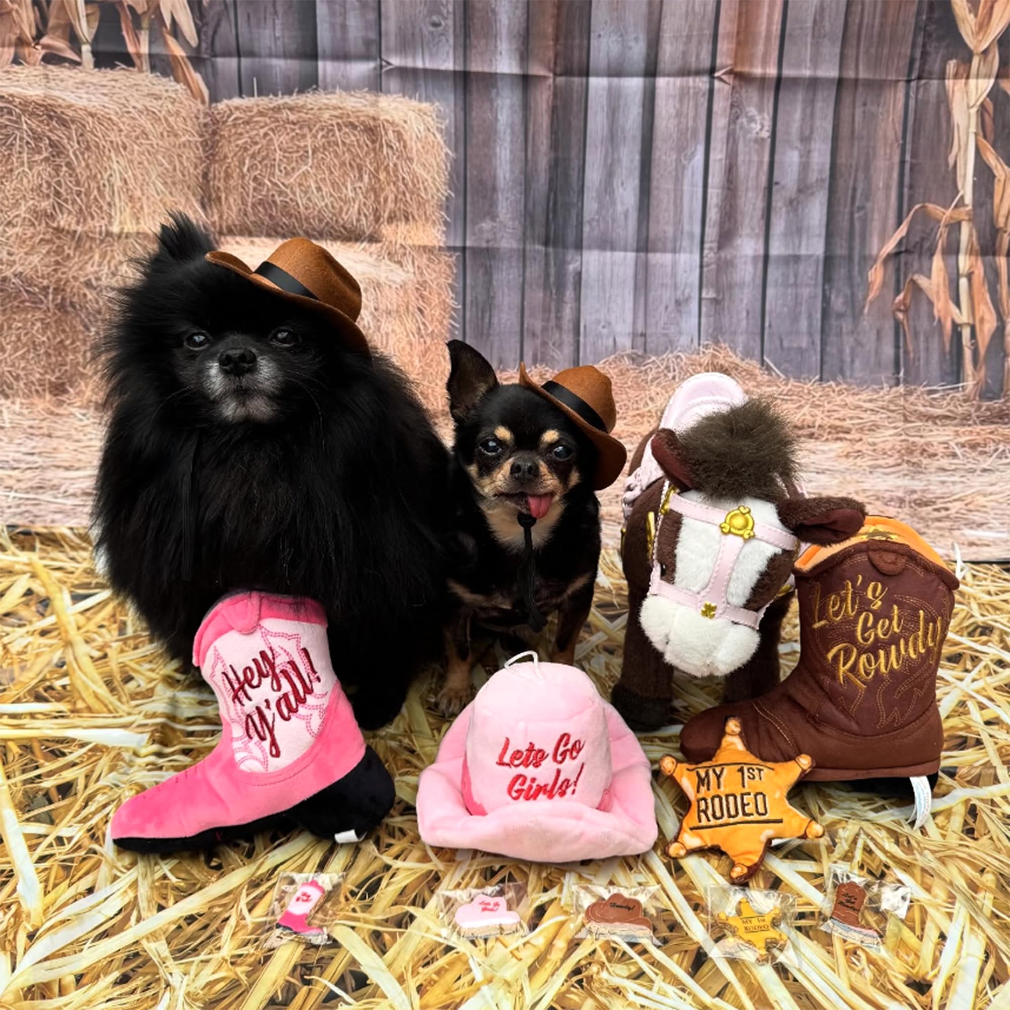 Haute Diggity Dog brown cowboy boot plush toy ready for Western role-play.