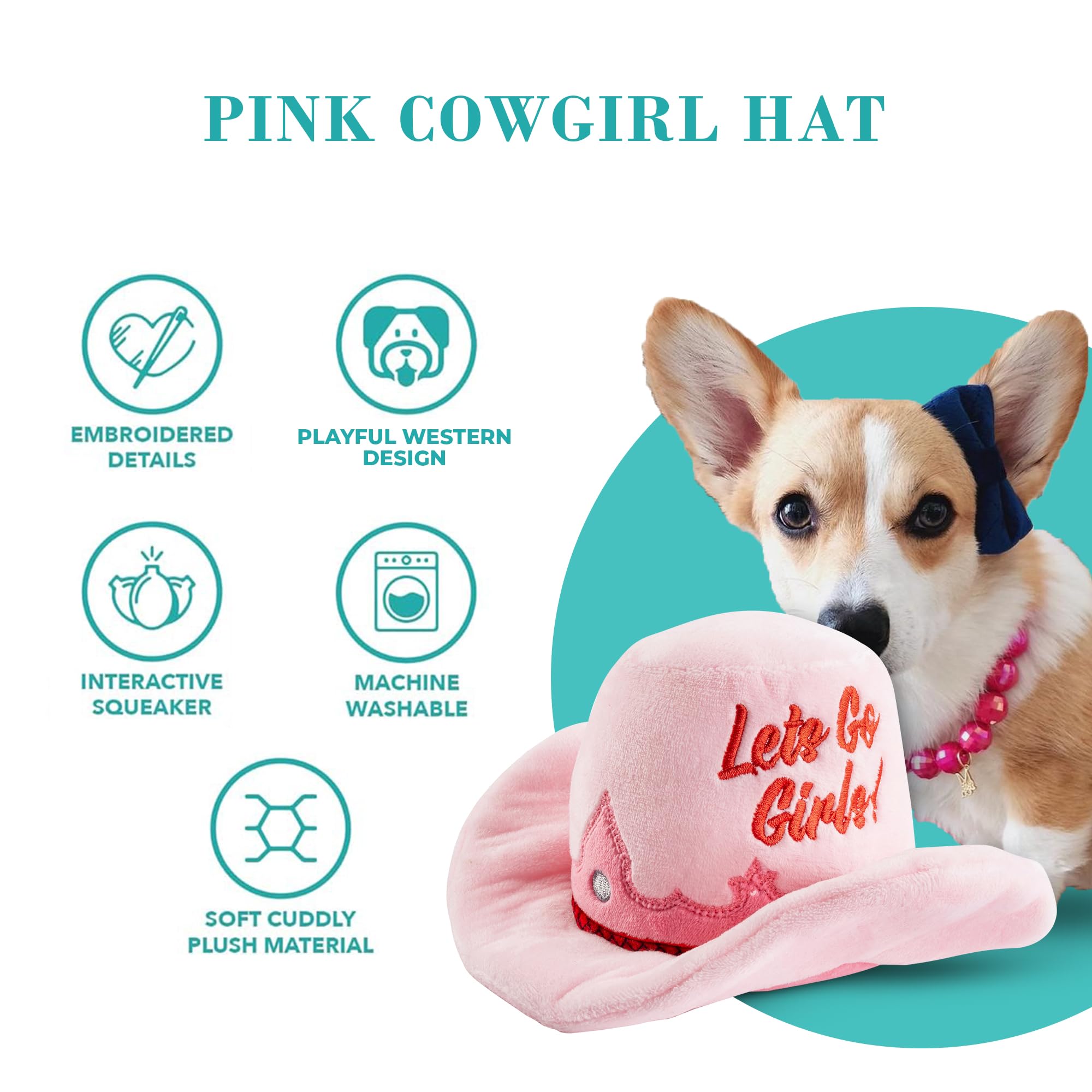 Haute Diggity Dog cowgirl hat toy pink mesh lining enhances durability.