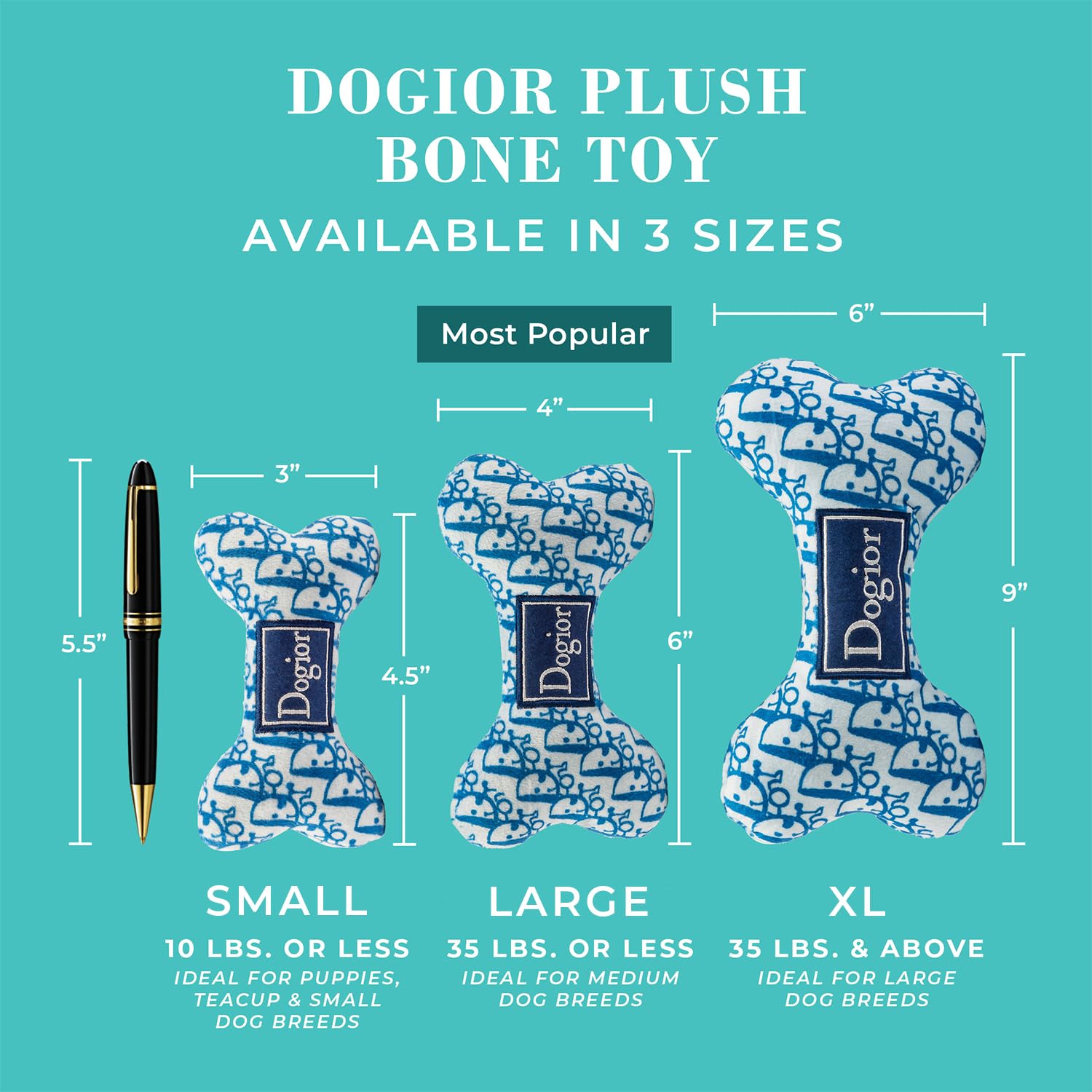 Haute Diggity Dog Dogior Bone with embroidered details for premium look.