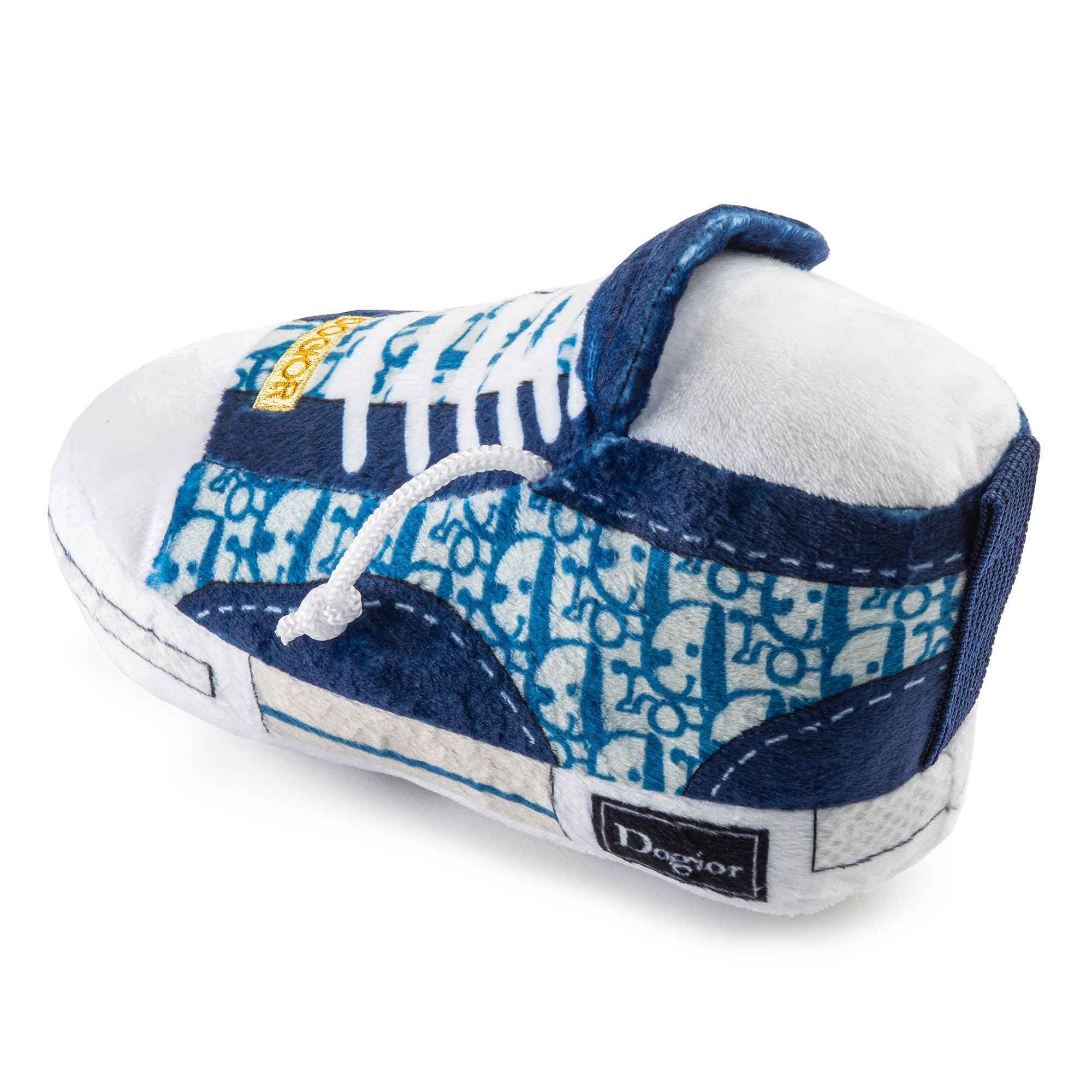 Haute Diggity Dog Dogior high-top tennis shoe toy embroidery details enhance cute design.