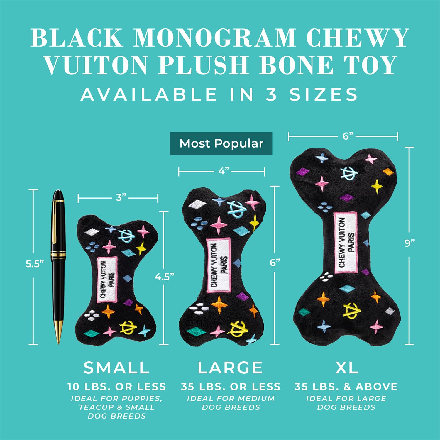 Haute Diggity Dog with embroidered details adds stylish appeal during energetic fetch and tug sessions.