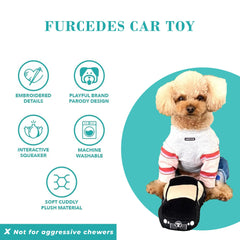 Haute Diggity Dog Furcedes car toy embroidery details highlight style and charm.