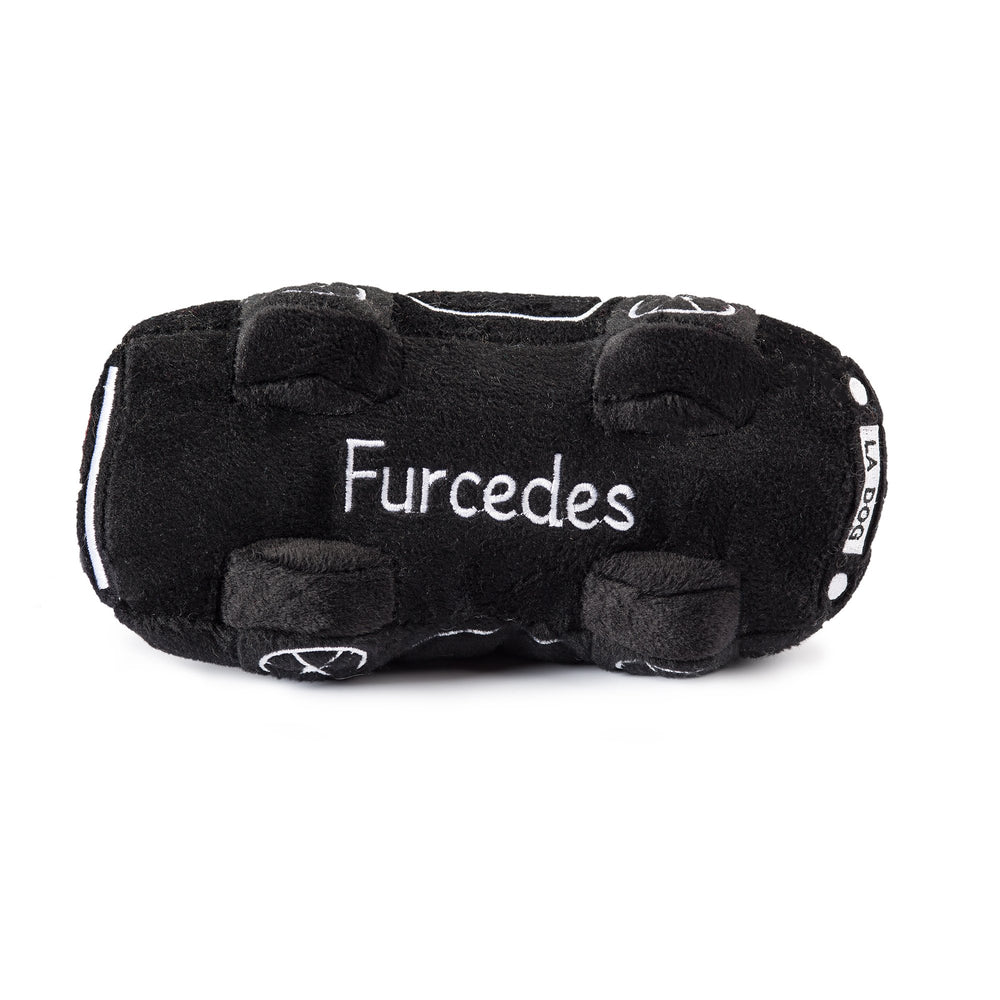Haute Diggity Dog Furcedes car toy side view showing plush exterior for long-lasting snuggle.
