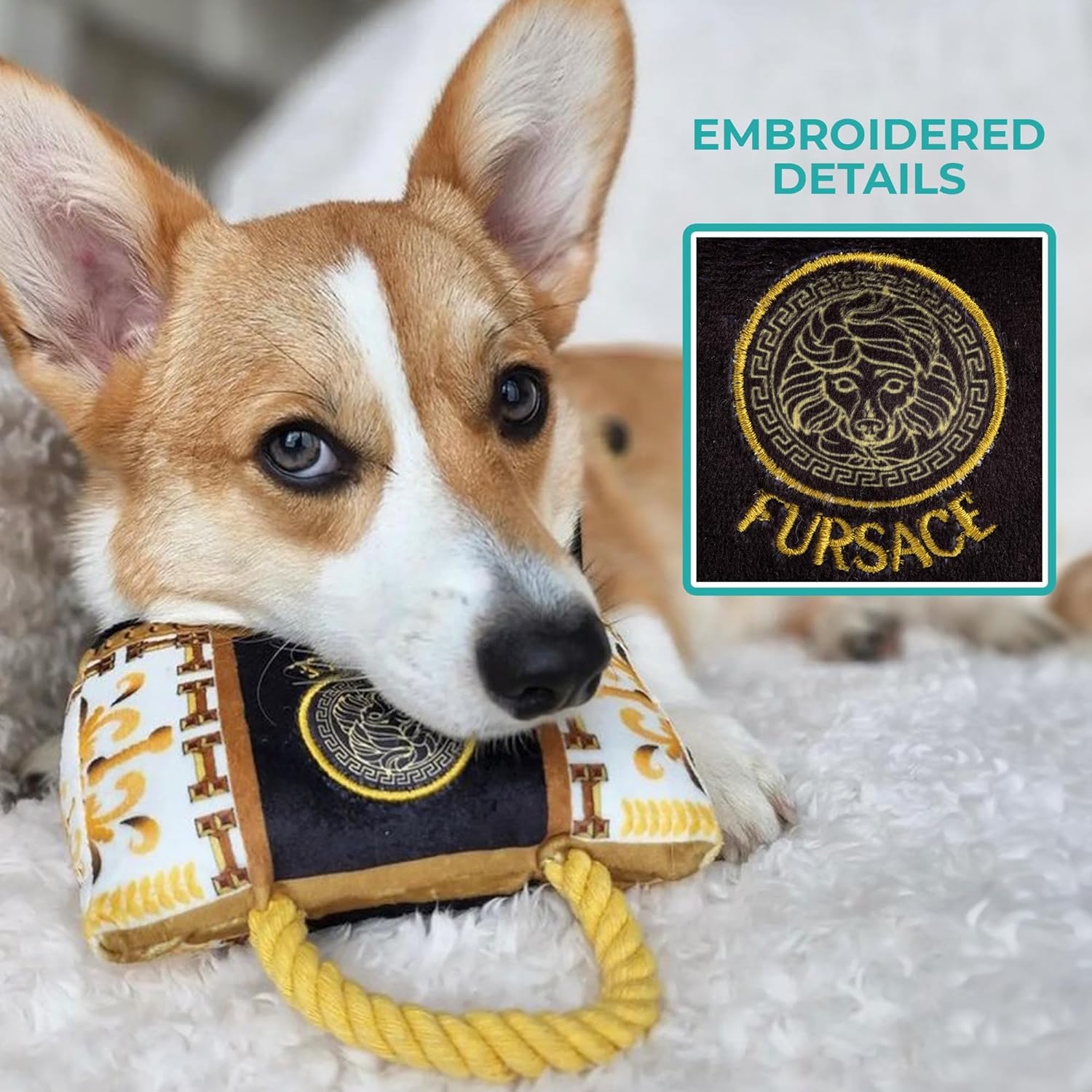 Haute Diggity Dog Fursace Handbag embroidery detail—elegant accents for playful pups