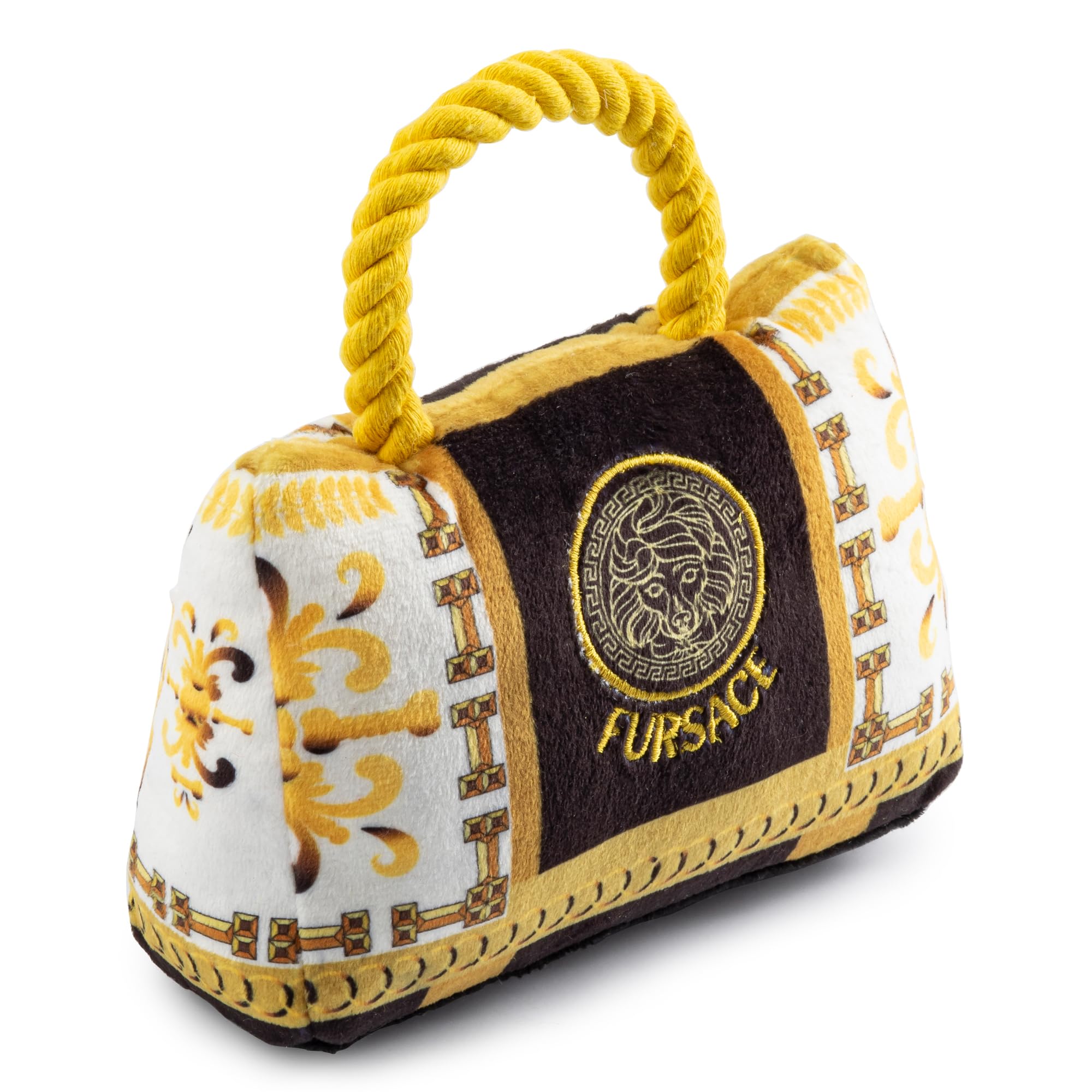 Haute Diggity Dog Fursace Handbag toy side view—colorful, interactive squeaker