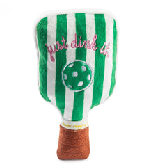 Haute Diggity Dog Green Stripe Pickleball Paddle toy, front view for playful fetch.