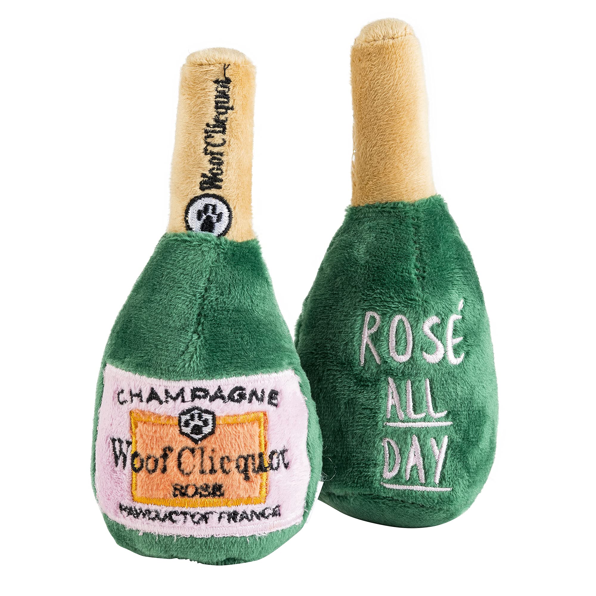 Closeup of Haute Diggity Dog Rose plush showing green velvet surface and color