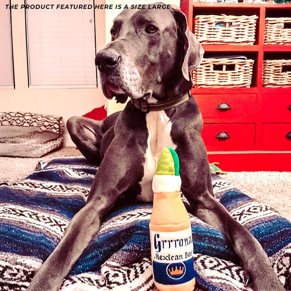 Haute Diggity Dog Grrrona beer bottle toy machine-washable – easy cleanup after play.