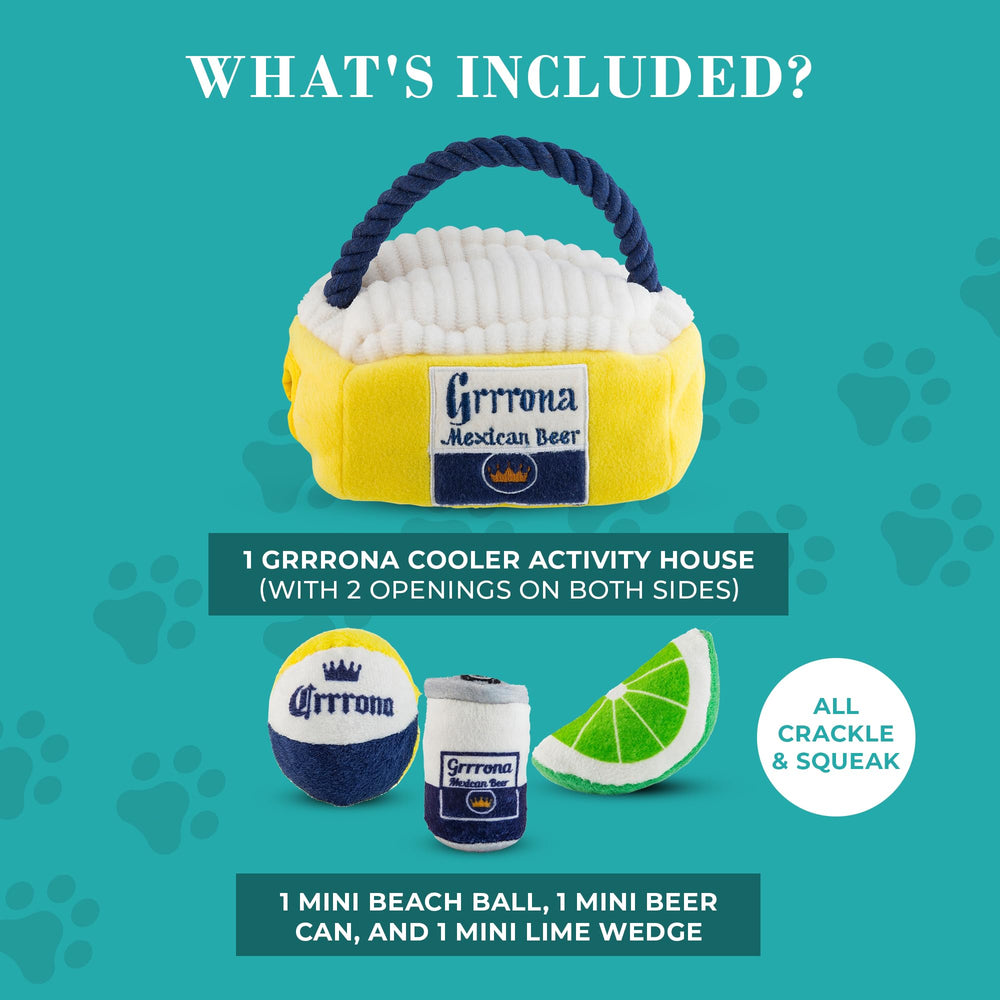 Squeaker inside Grrrona Cooler House keeps dogs engaged