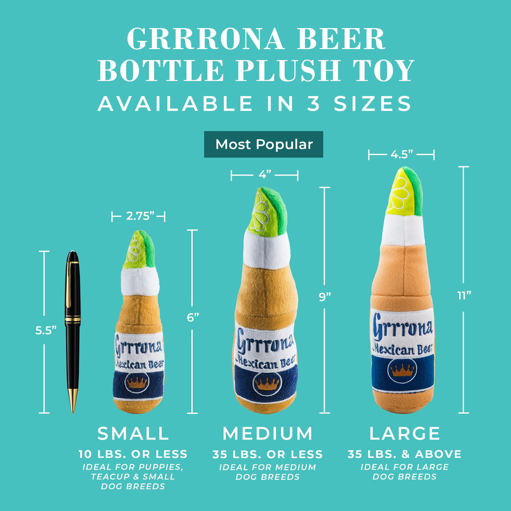 Haute Diggity Dog Grrrona beer bottle toy in action for interactive fetch