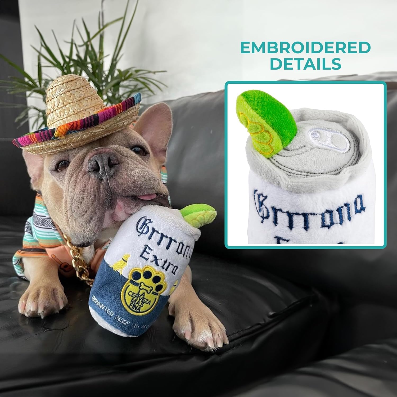 Haute Diggity Dog Grrrona Beer Can squeaker inside boosts engagement during fetch and tug.