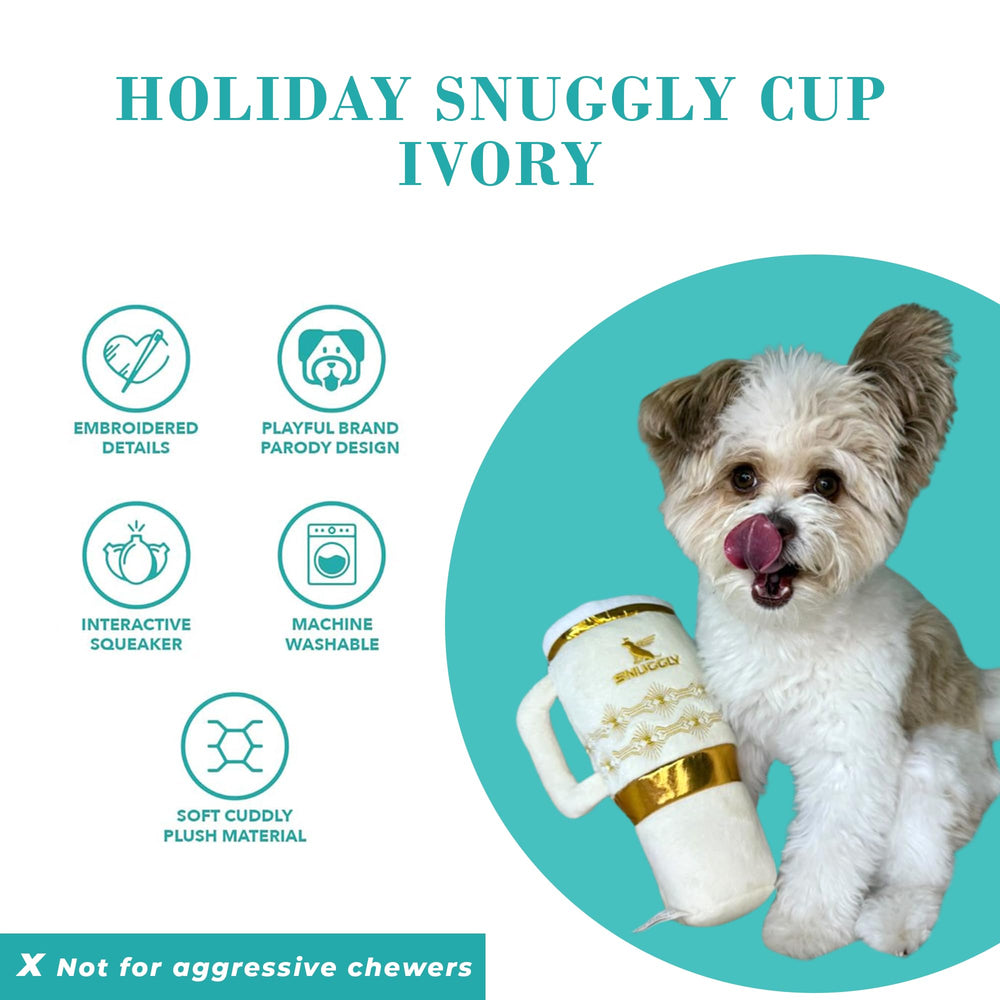 Haute Diggity Dog Holiday Snuggly Cup Toy mesh lining enhances durability during tug-of-war