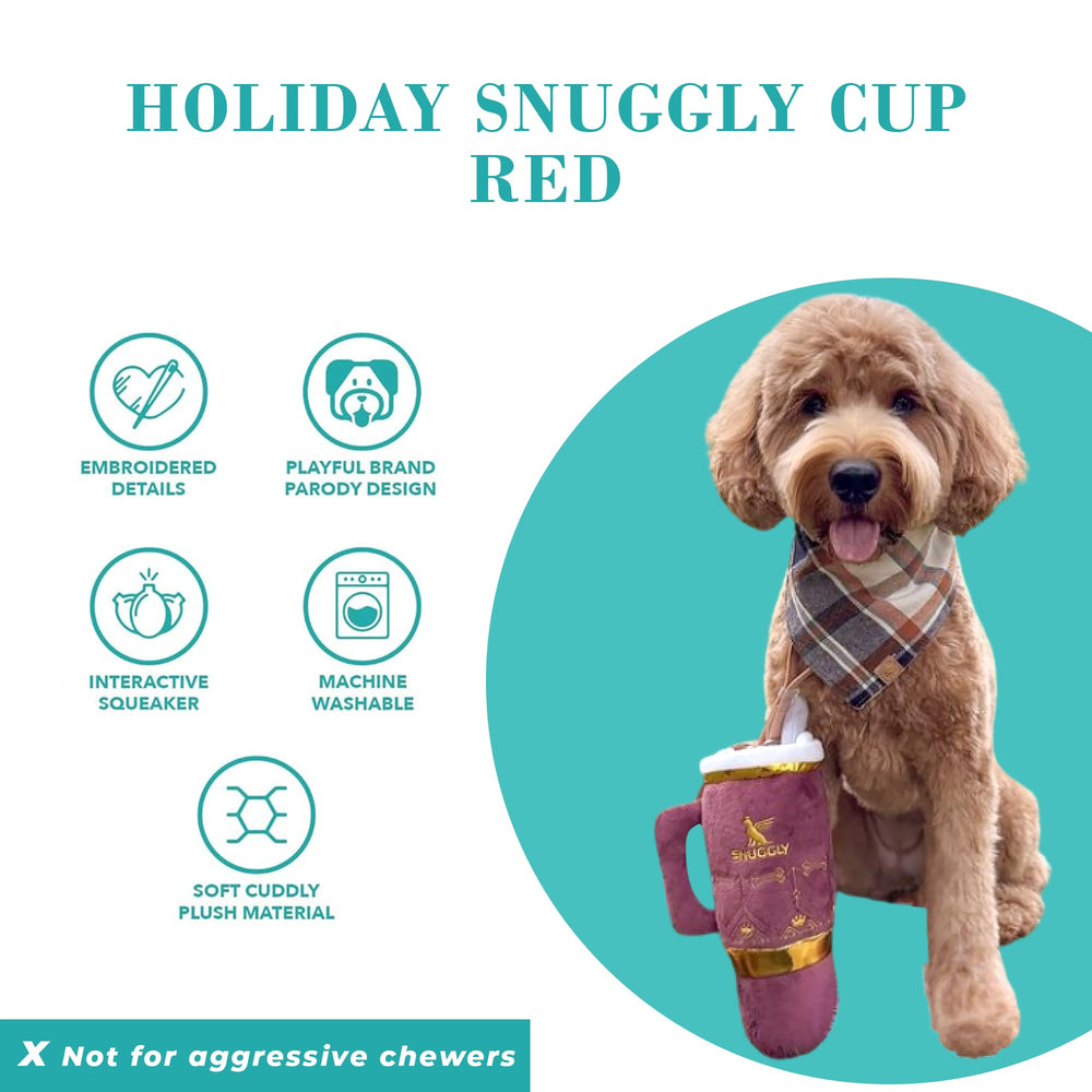 Haute Diggity Dog Holiday Snuggly Cup Toy squeaker inside to boost interactive fetch and tug games.