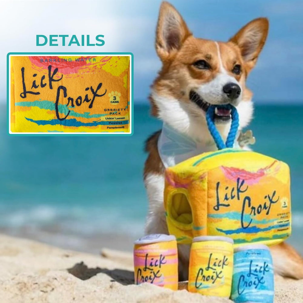 Haute Diggity Dog LickCroix Grrriety Pack mini-cans provide playful puzzle elements for curious pups.